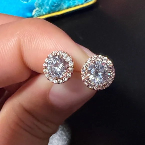925 Rose Gold Stud Earrings - Picture 1 of 4